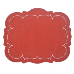 Linho Scalloped Rectangular Placemat In Red & White