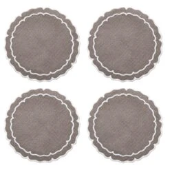 Linho Scalloped Round Coasters In Charcoal & White