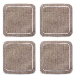 Linho Simple Square Coasters In Dark Natural & White