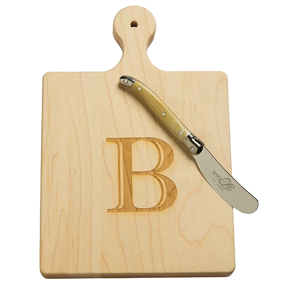 Monogram Maple Wood Artisan Cheese Board W/ Spreader 3 Monogram Maple Wood Artisan Cheese Board W/ Spreader