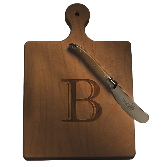 Monogram Walnut Wood Artisan Cheese Board W/ Spreader 3 Monogram Walnut Wood Artisan Cheese Board W/ Spreader
