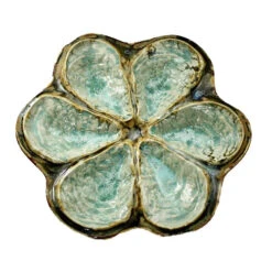 Ae Ceramics Oyster Series Traditional Oyster Platter In Mint & Tortoise